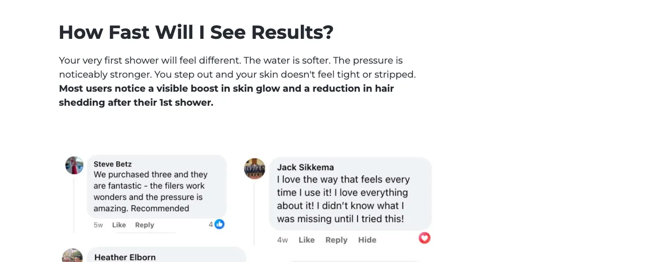 A Facebook-style comment thread on the advertorial, with 'Steve Betz' and 'Jack Sikkema' praising the product