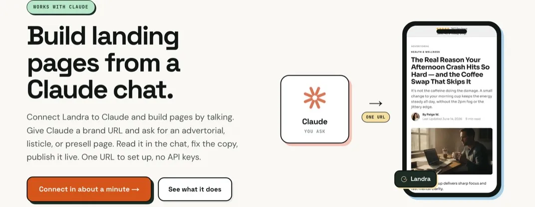 The Landra in Claude page on getlandra.com