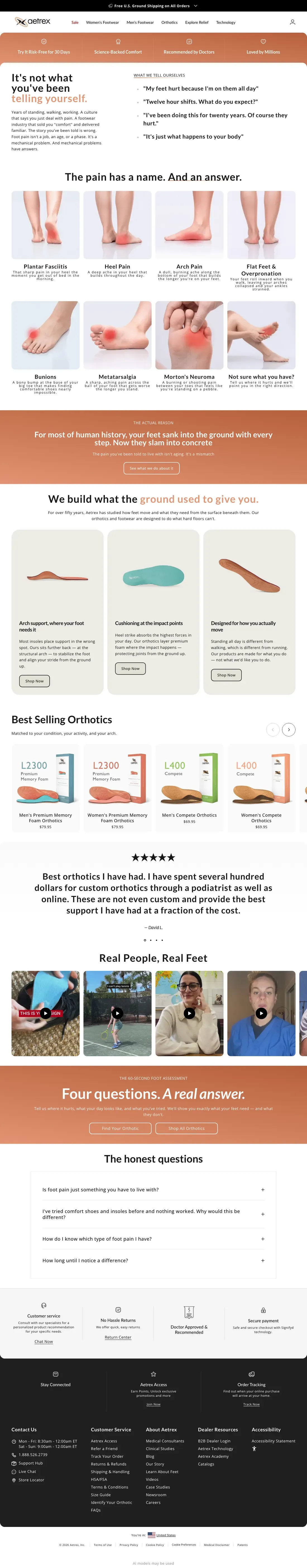 Top of Aetrex's landing page
