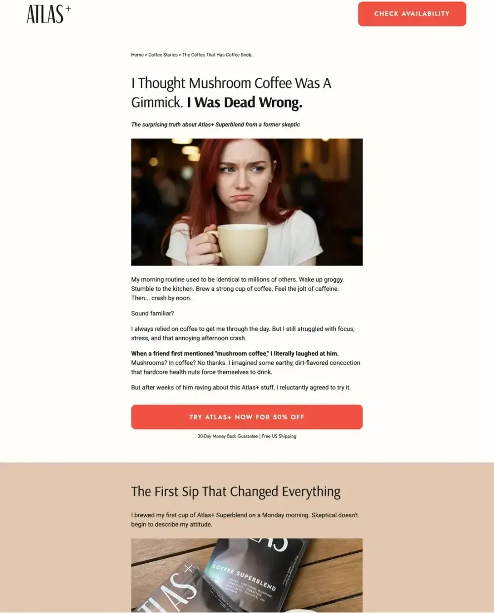 Top of Atlas Coffee Club's landing page