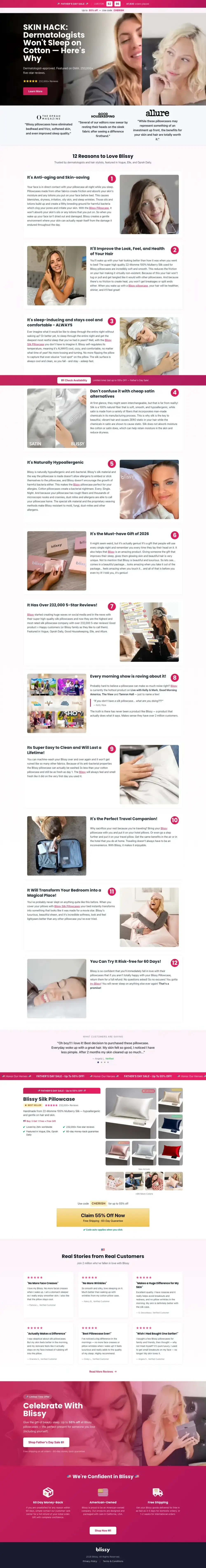 Top of Blissy's landing page