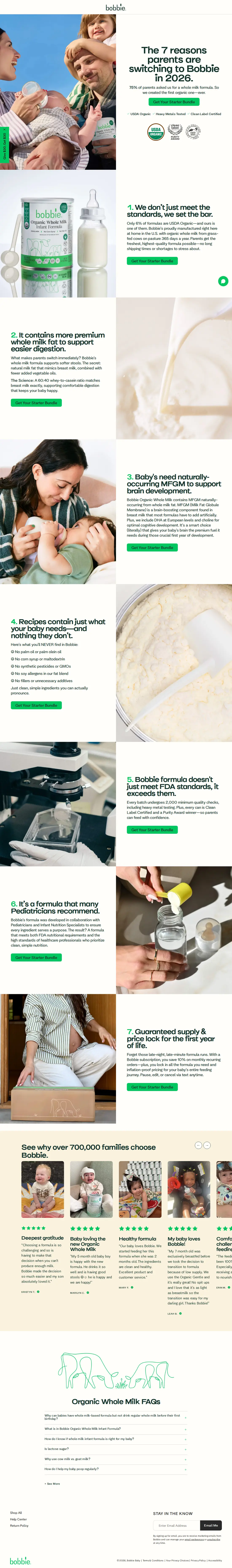 Top of Bobbie's landing page
