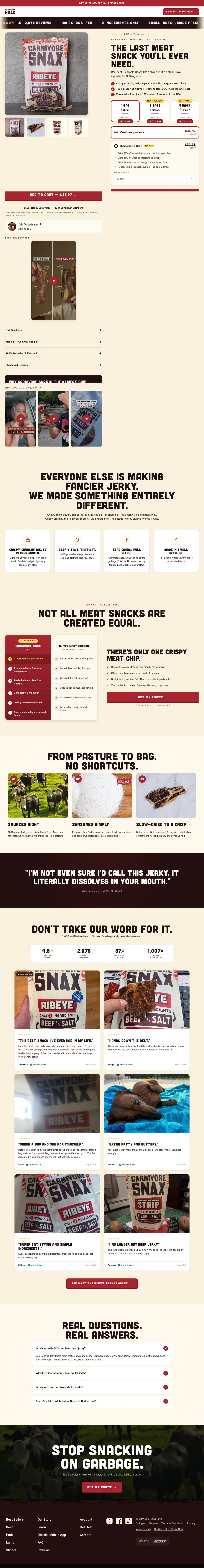 Top of Carnivore Snax's landing page