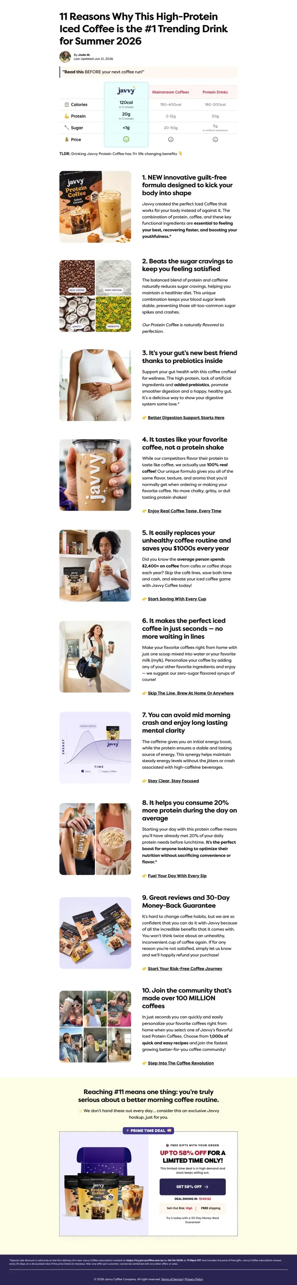 Top of Javvy's landing page