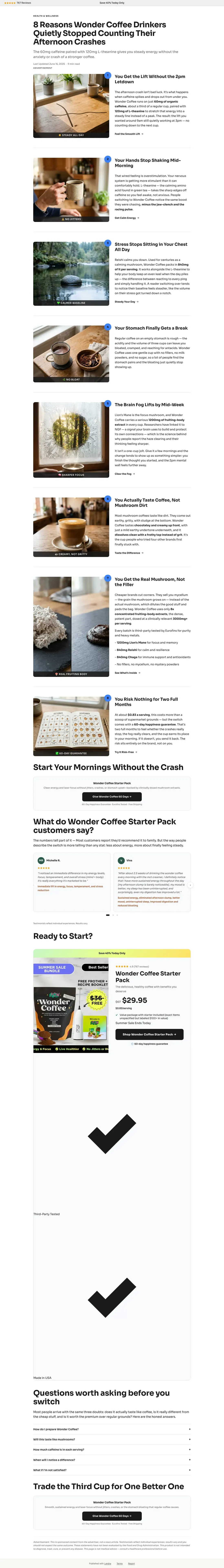 Top of Wonder Coffee's landing page