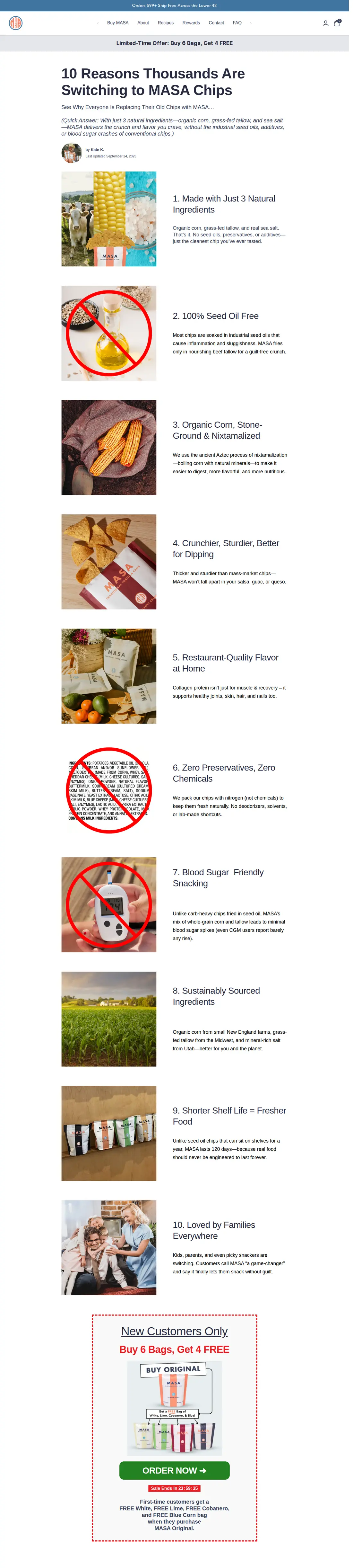 Top of MASA Chips's landing page