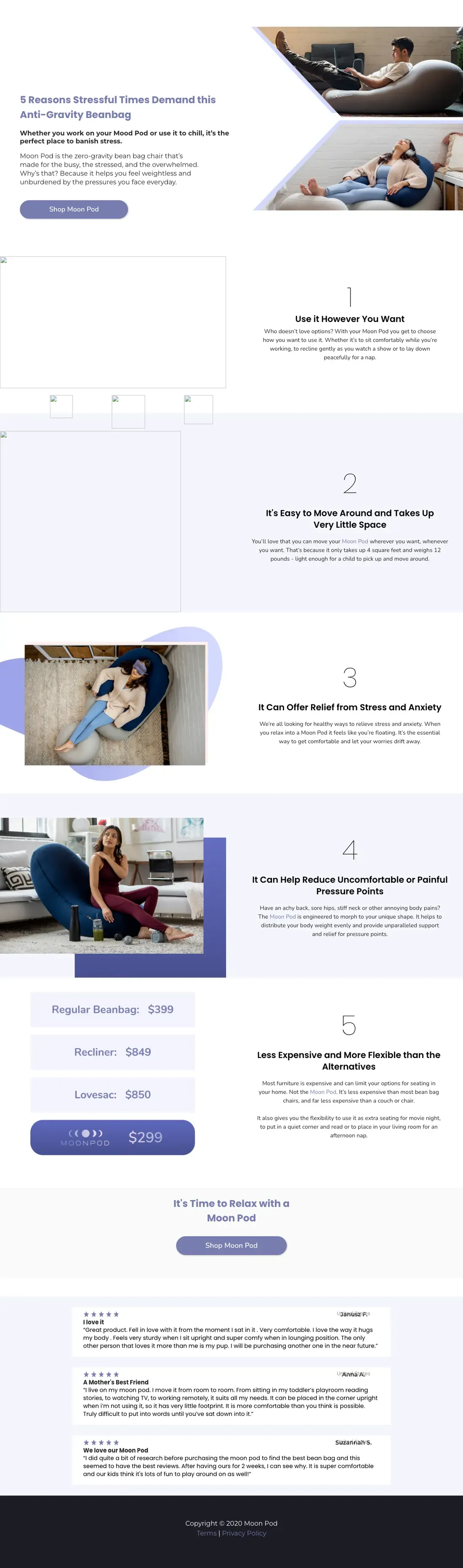 Top of Moon Pod's landing page
