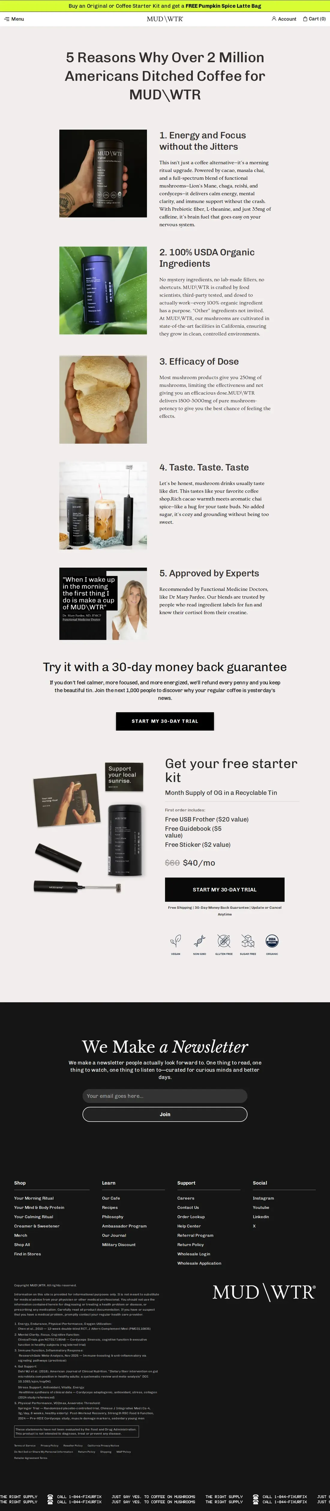 Top of MUD\WTR's landing page