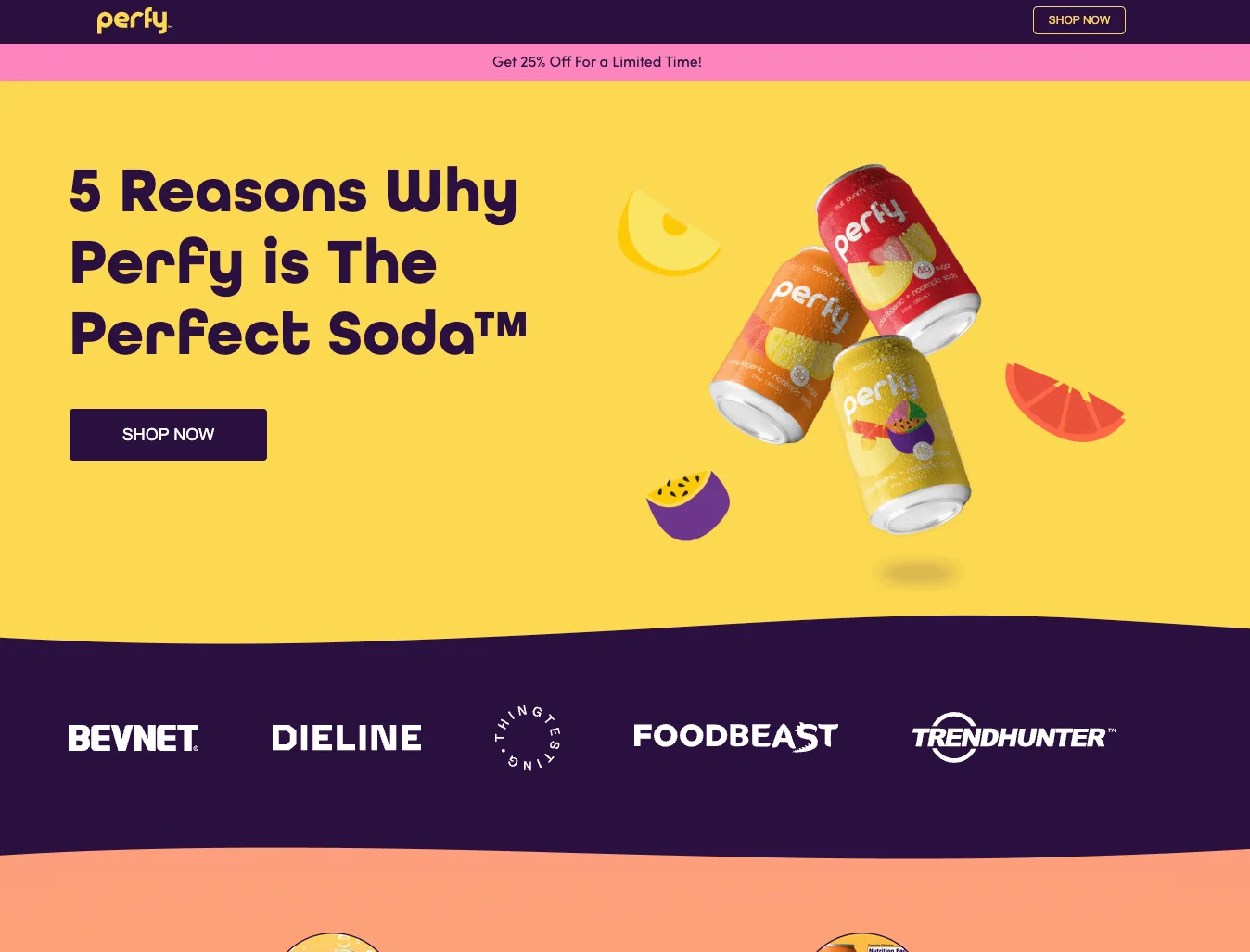 Top of Perfy's landing page