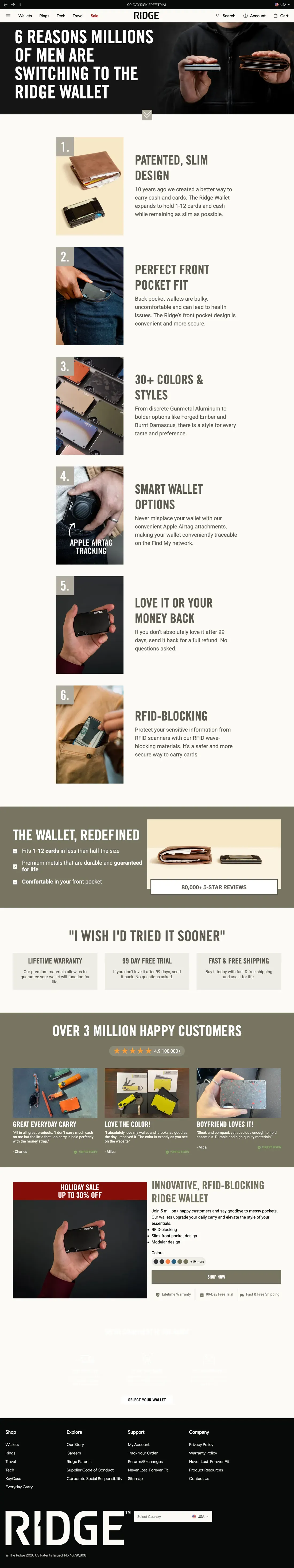 Top of Ridge's landing page