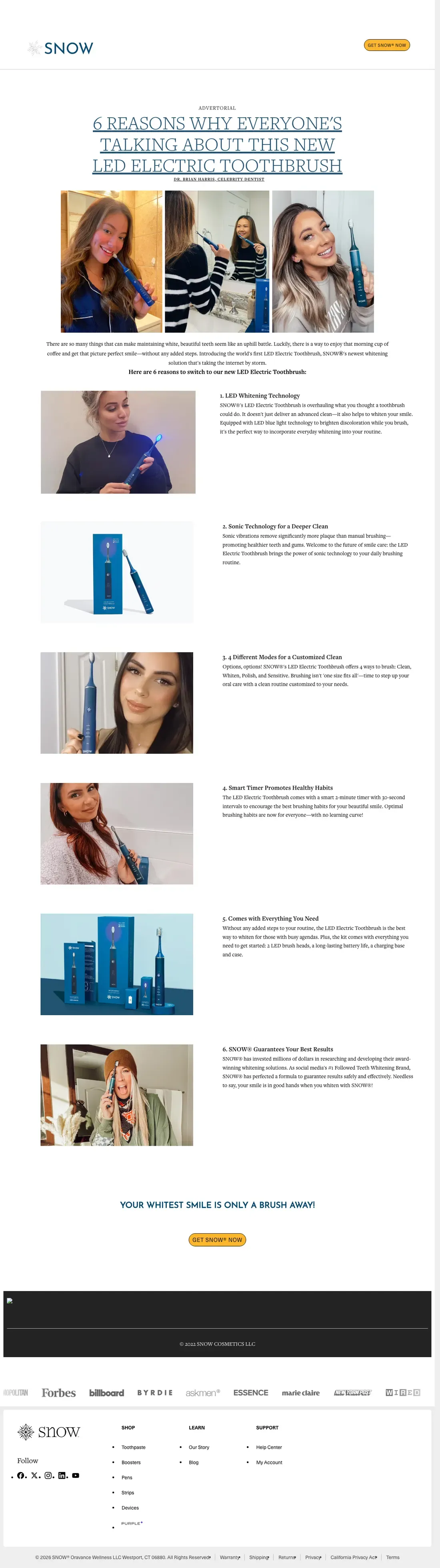 Top of Snow's landing page