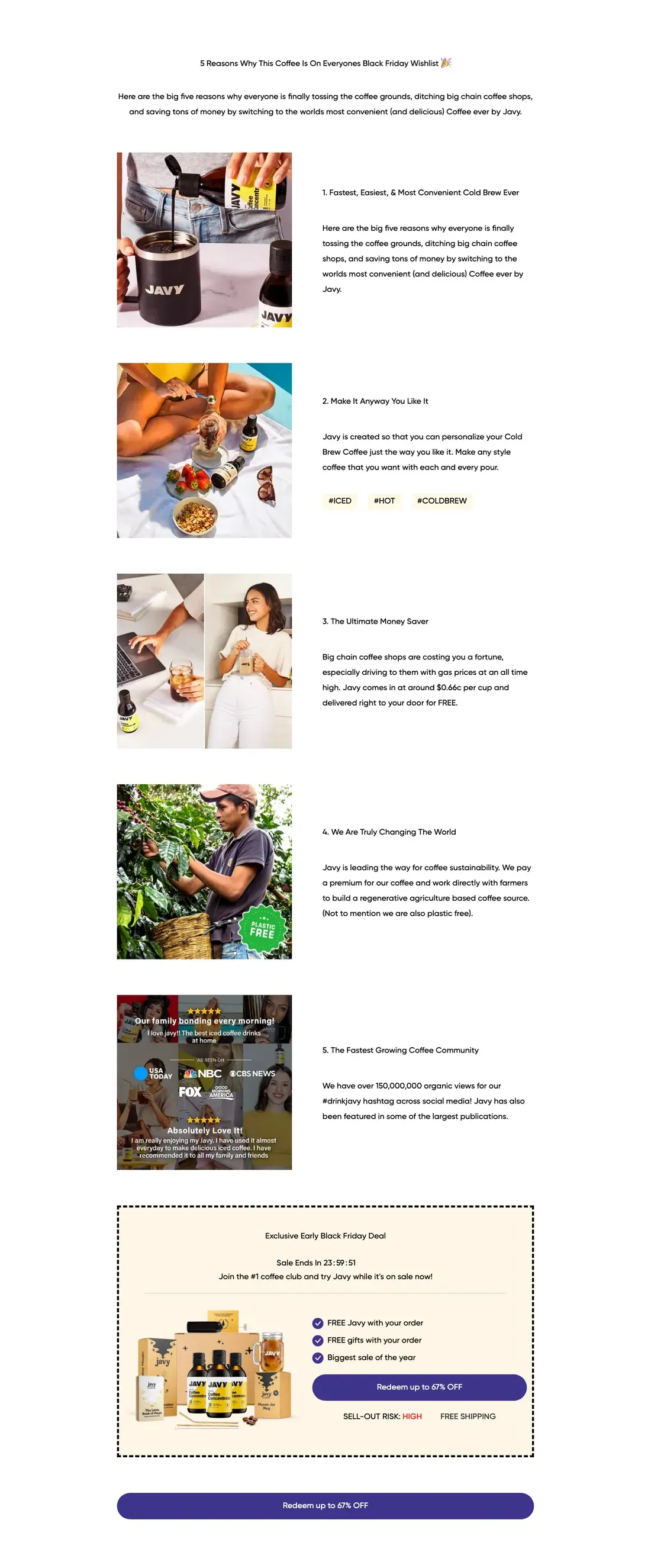 Top of Tyler's Coffees's landing page