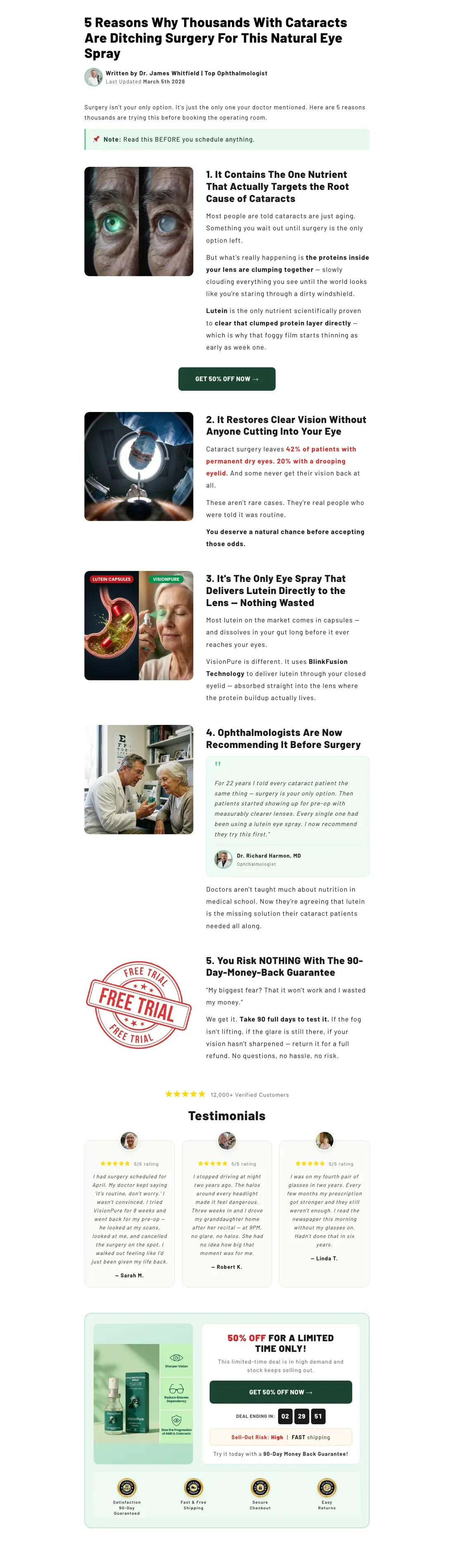 Top of VisionPure's landing page